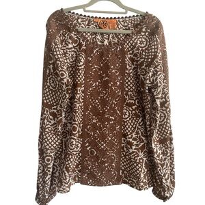 Tory Burch Embroidered Boho Cotton Long Sleeve Peasant Blouse Size 6